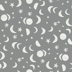 moon and stars nursery fabric -  dove sfx1501