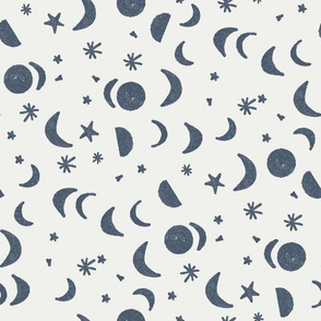 moon and stars nursery fabric - indigo sfx3928
