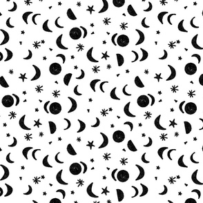 moon and stars nursery fabric -  black and white