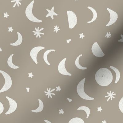 moon and stars nursery fabric - sfx0906 taupe
