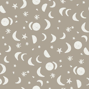 moon and stars nursery fabric - sfx0906 taupe