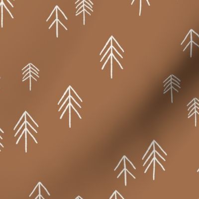 pinetree fabric - minimal tree fabric, forest woodland nursery fabric - sfx1336 pecan