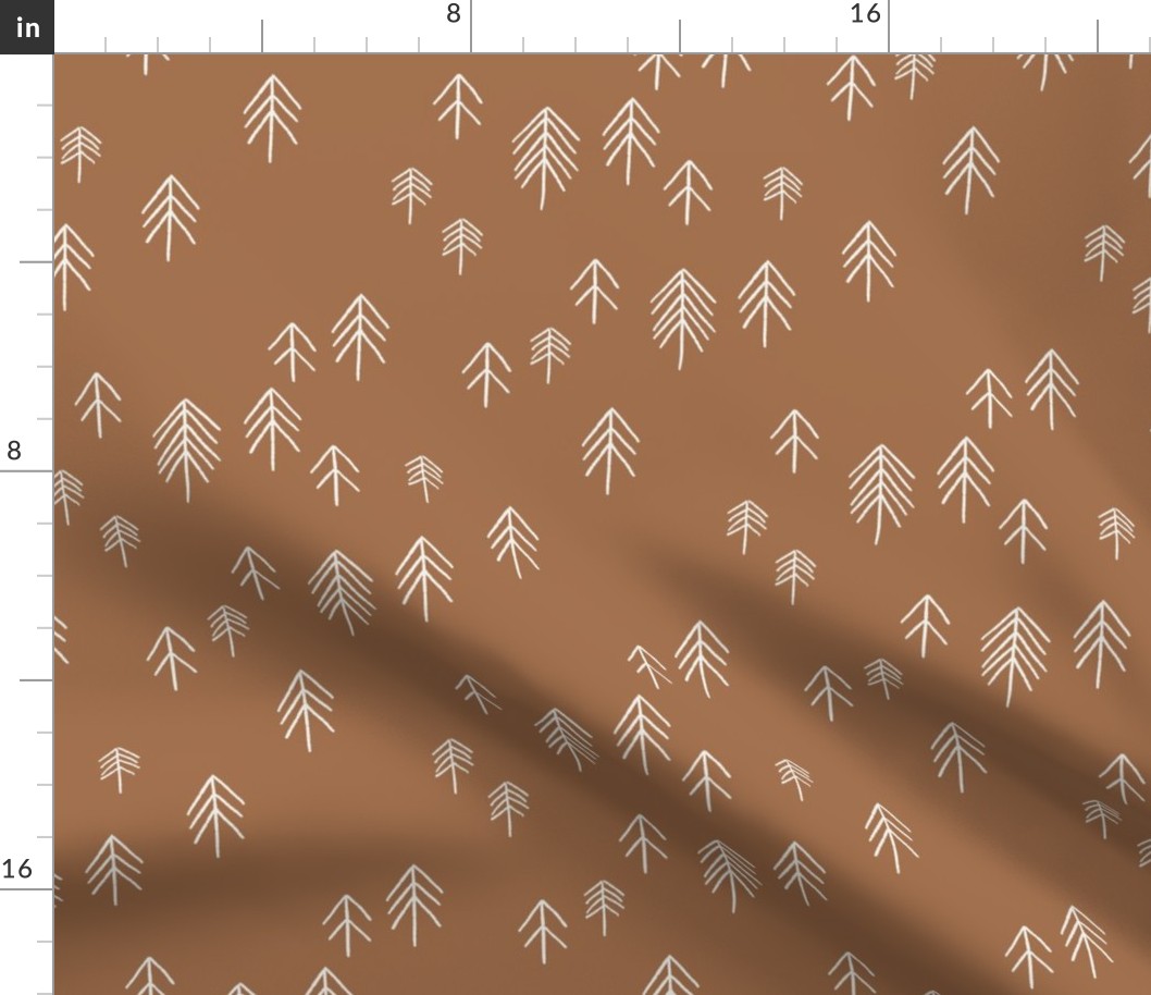pinetree fabric - minimal tree fabric, forest woodland nursery fabric - sfx1336 pecan