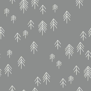 pinetree fabric - minimal tree fabric, forest woodland nursery fabric - sfx1501 dove