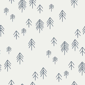 pinetree fabric - minimal tree fabric, forest woodland nursery fabric - sfx3928 indigo