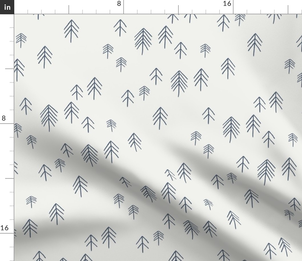 pinetree fabric - minimal tree fabric, forest woodland nursery fabric - sfx3928 indigo