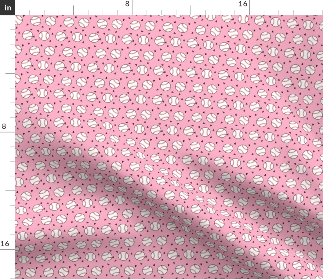 SMALL - baseball fabric // sports baseball american themed fabric - pink
