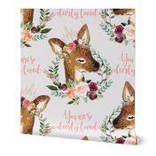 paprika floral fawn with crown 6" you are so deerly loved on gray background