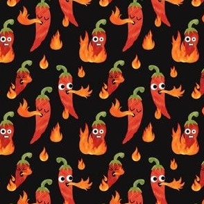 Kawaii Hot Chili Peppers On Fire Watercolor Black
