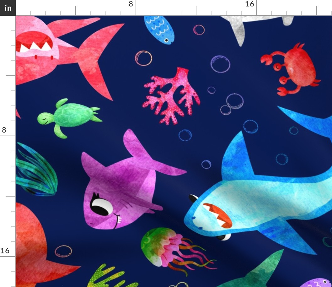 Extra Large Colorful Shark Family Scaled for Sheets Curtains 