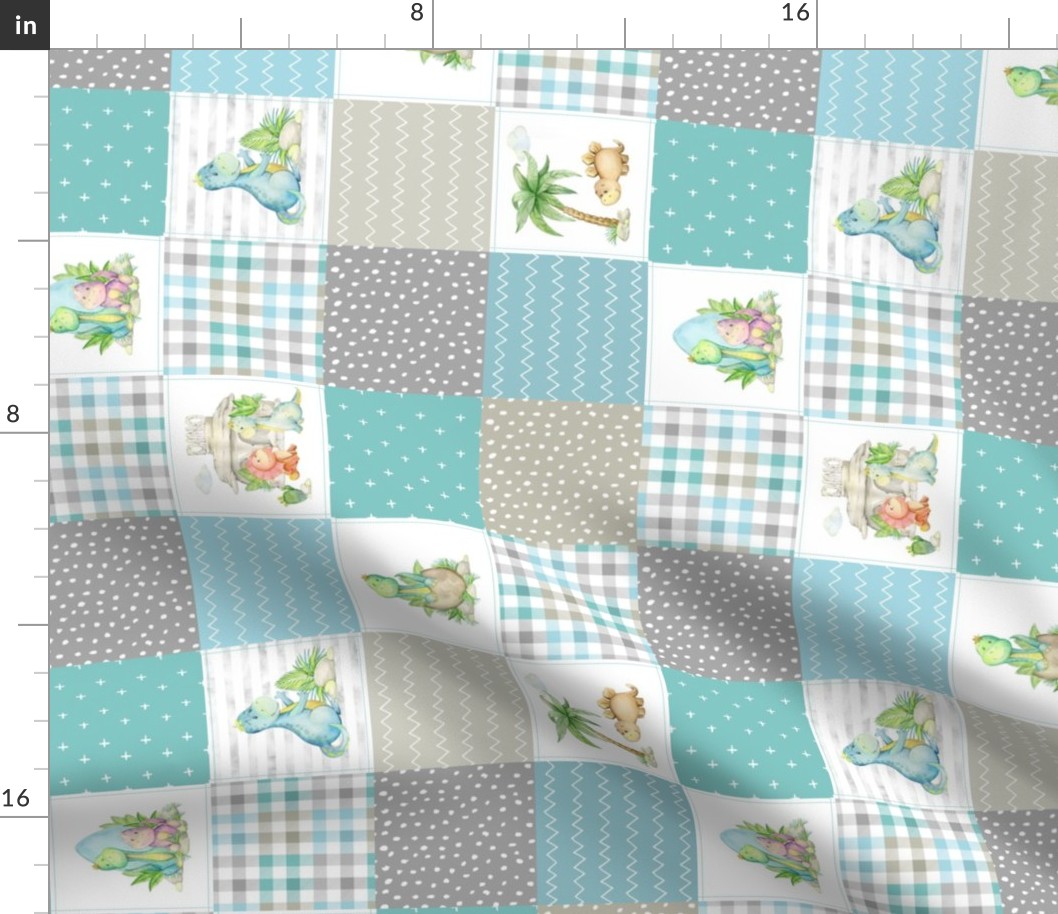 3" BLOCKS- Dinosaur Friends Quilt – Kids Patchwork Fabric, ROTATED