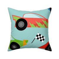 Extra Large Side View Race Cars on Blue for sheets and curtains