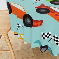 Extra Large Side View Race Cars on Blue for sheets and curtains