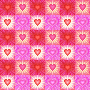 Four Glowing Pink and Red Hearts