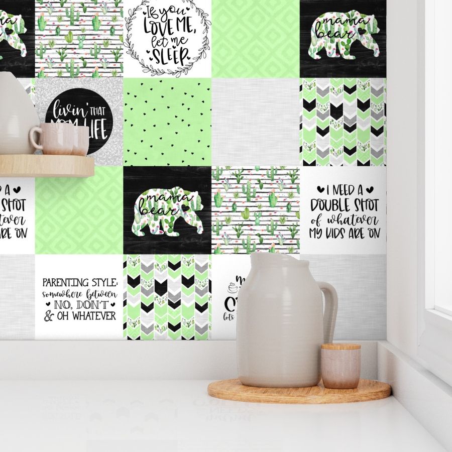 MomLife//Coffee//Cactus//Green - Wholecloth Cheater Quilt