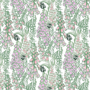 Green Bumblebee in FoxGloves Wallpaper