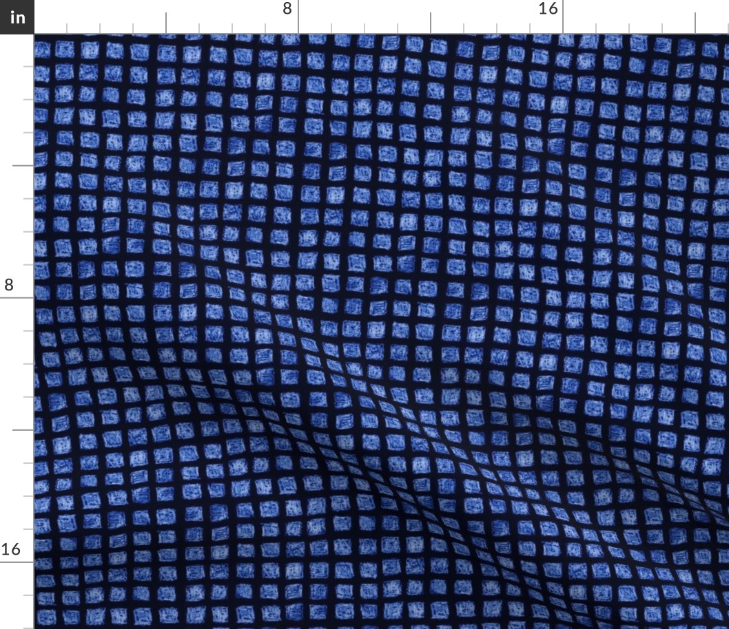 batik square grid - royal blue