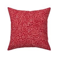 batik doodles in white on cranberry red