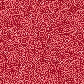 batik doodles in white on cranberry red