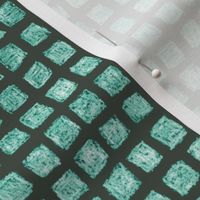 batik square grid in oolong teal on khaki