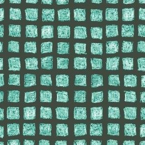 batik square grid in oolong teal on khaki