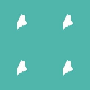 tiny Maine silhouette - 1" Maine, 3" repeat, white on aquamarine