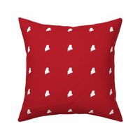 tiny Maine silhouette - Biddesford heart - 1" Maine, 3" repeat, white on red