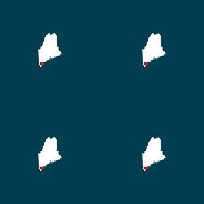 tiny Maine silhouette - Biddesford heart - 1" Maine, 3" repeat, white on navy