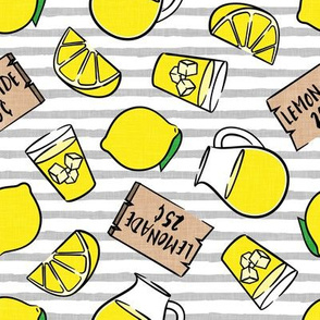 lemonade stand - lemons summer - grey stripes - LAD20