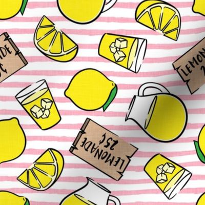 lemonade stand - lemons summer - pink stripes - LAD20