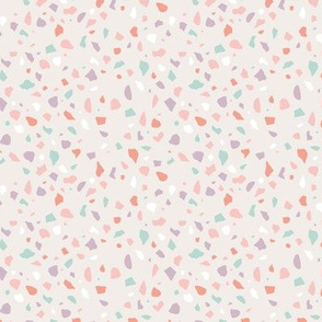 Minimal terrazzo texture abstract Scandinavian trend classic basic spots design multi color off white sand beige pink lilac blue summer girls nursery