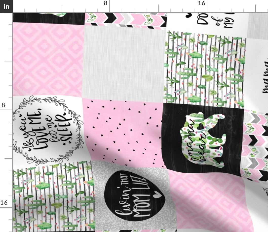 MomLife//Coffee//Cactus//Pink - Wholecloth Cheater Quilt - Rotated