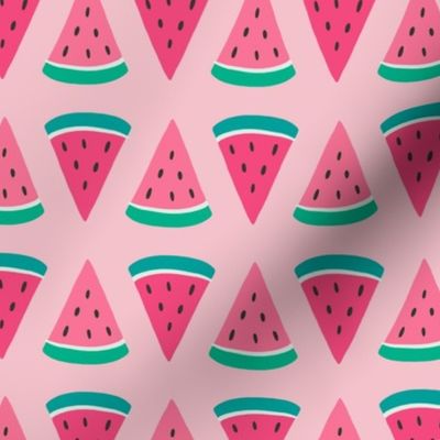 Sweet Pink Watermelon Slices in Rows
