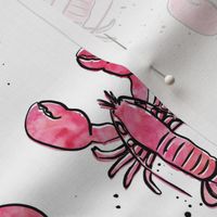 lobsters - watercolor & ink nautical summer - pink 2 - LAD20