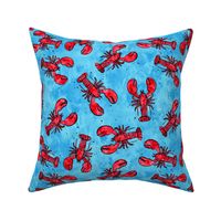 lobsters - watercolor & ink nautical summer - red on blue - LAD20