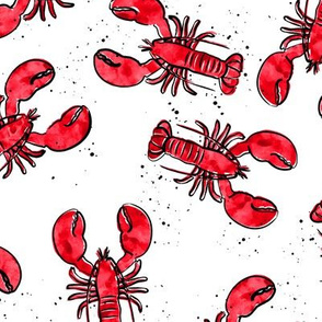 lobsters - watercolor & ink nautical summer - red - LAD20