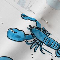 lobsters - watercolor & ink nautical summer - blue - LAD20