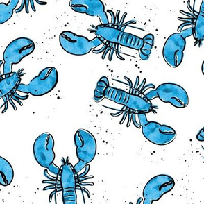 lobsters - watercolor & ink nautical summer - blue - LAD20