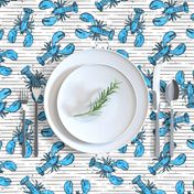 lobsters - watercolor & ink nautical summer - blue on stripes - LAD20