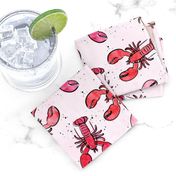 lobsters - watercolor & ink nautical summer - multi pink and red on light pink  - LAD20