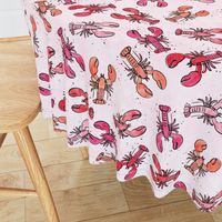 lobsters - watercolor & ink nautical summer - multi pink and red on light pink  - LAD20