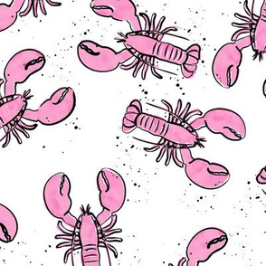 lobsters - watercolor & ink nautical summer - pink - LAD20