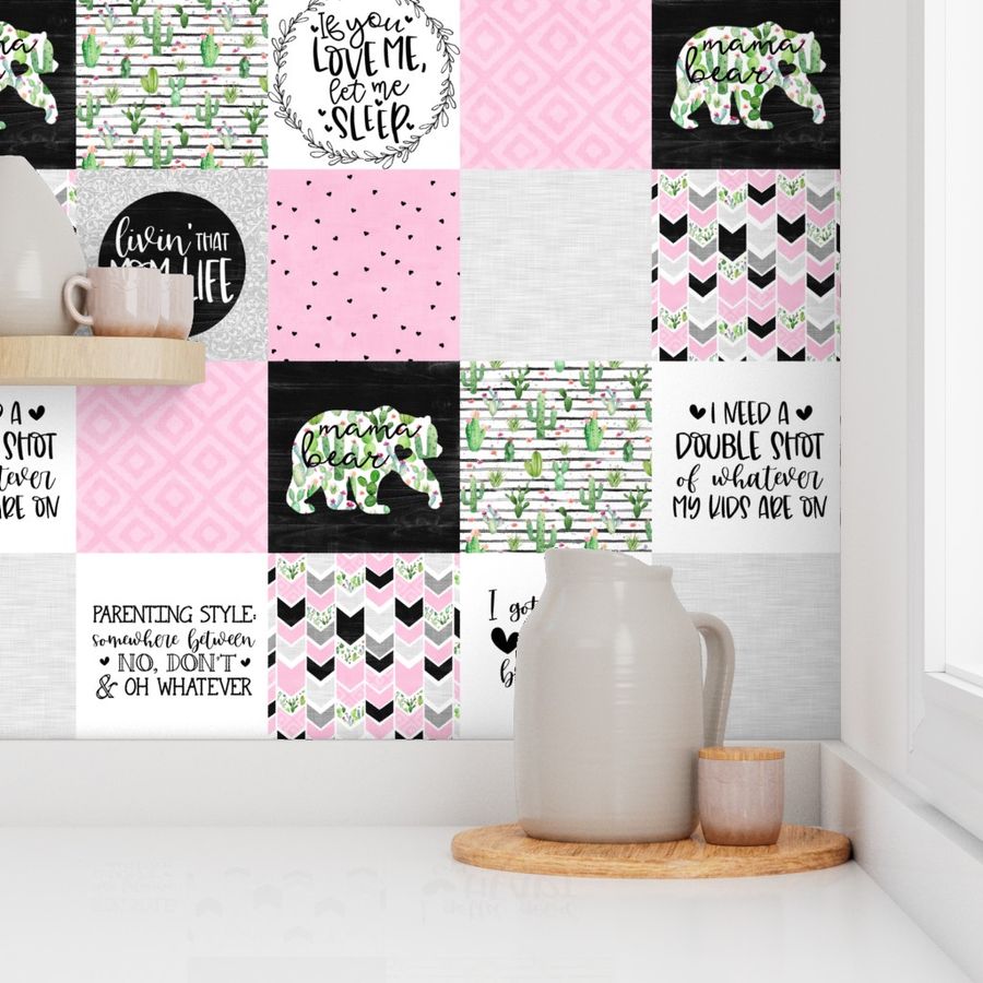 MomLife//Good Heart//Cactus//Pink - Wholecloth Cheater Quilt