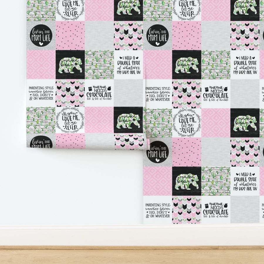 MomLife//Chocolate//Cactus//Pink - Wholecloth Cheater Quilt