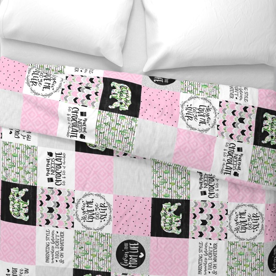 MomLife//Chocolate//Cactus//Pink - Wholecloth Cheater Quilt - Rotated