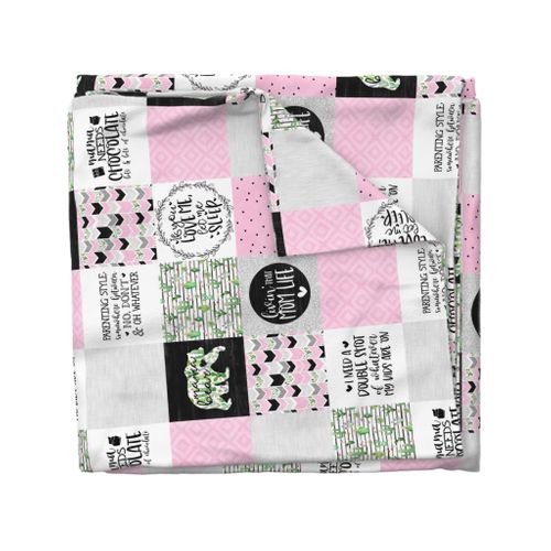 MomLife//Chocolate//Cactus//Pink - Wholecloth Cheater Quilt - Rotated