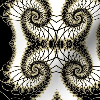 Checkerboard Netted Fractal Tentacles in Black White and Gold