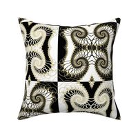Checkerboard Netted Fractal Tentacles in Black White and Gold