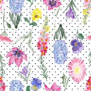 Blooming Spring Flora and  black polka dots // large 