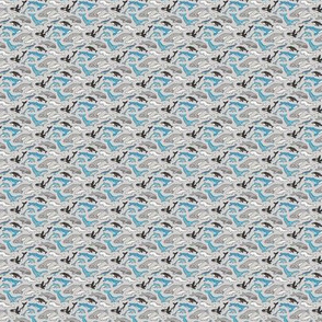 Whales Doodle Nautical Ocean Sea Blue on Light Grey Tiny Small 0,5 inch